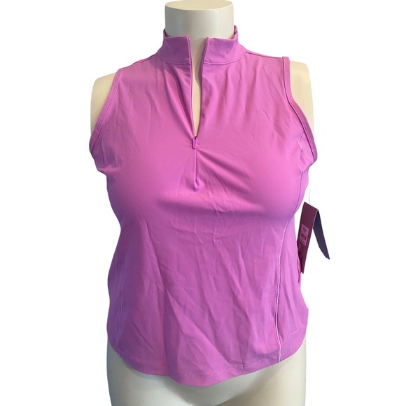 Avia Tops - Avia Tricot Tank Fleur Pink Quarter Zip Mock Neck Sleeveless Top Large 12-14 NEW